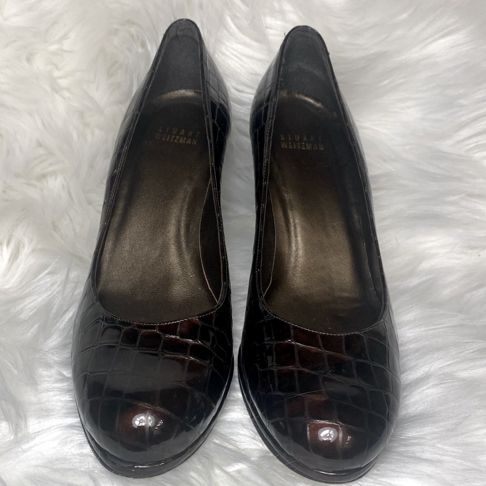 Stuart Weitzman Crocodile Pattern Brown Heels Siz… - image 5